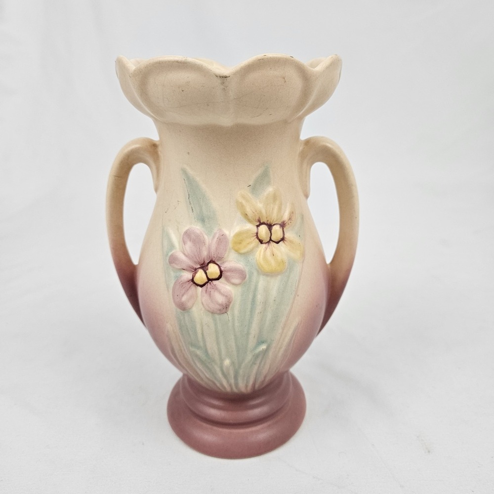 Hull Pottery Vase Iris 407-7 Double Handle Vintage Victorian Art Nouveau 1940's